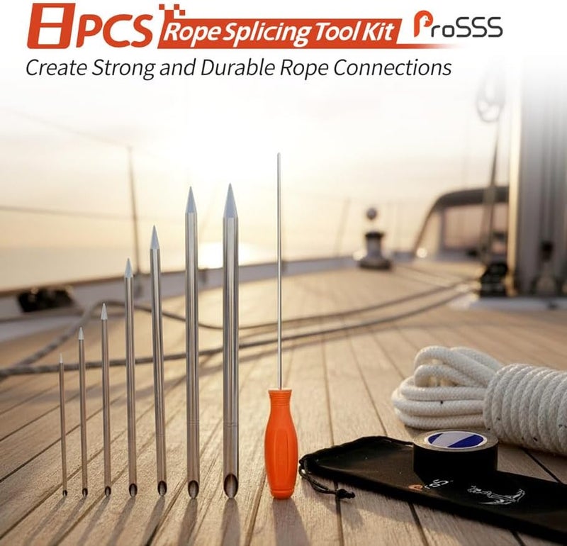 ProSSS Rope Splicing Tool Kit – 7 Sizes (5/32", 7/32", 1/4", 5/16", 3/8",3/8" Large, 1/2") with Pusher, Storage Bag & Black Splicing Tape – Aluminum Fids for Double Boat/Climbing Ropes Rapid Recovery - Image 2